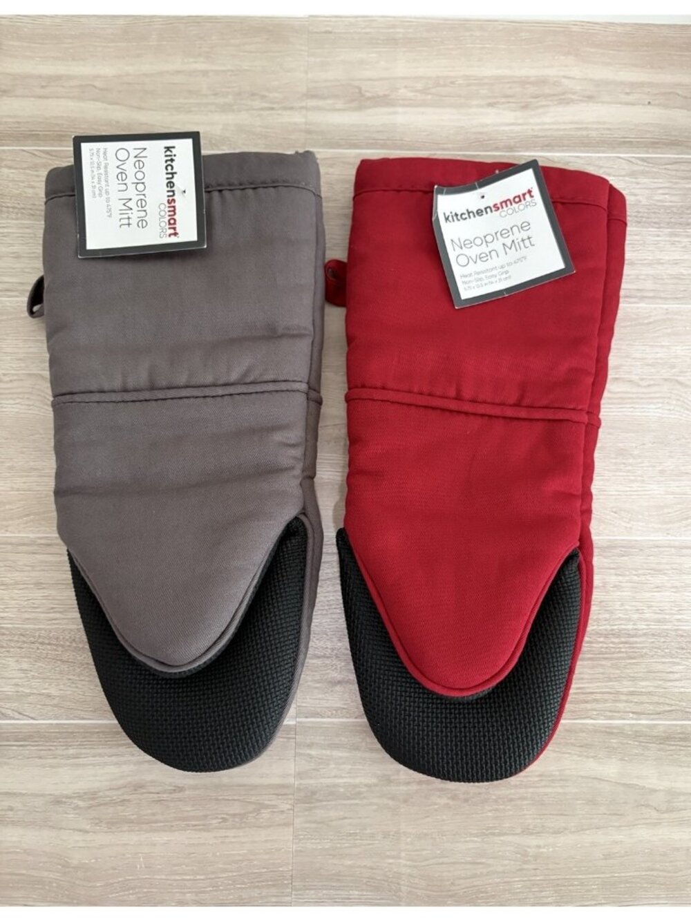 Kitchensmart Neoprene Red And Gray Easy Grip Oven Mitts Set Of 2